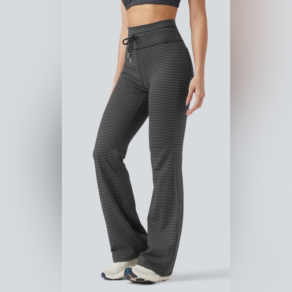 HALARA High Waisted Drawstring Stripe Flare Yoga Pants with Pockets